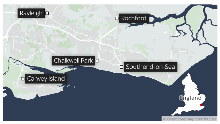 Mapa zobrazující umístění parku Chalkwell v Essexu