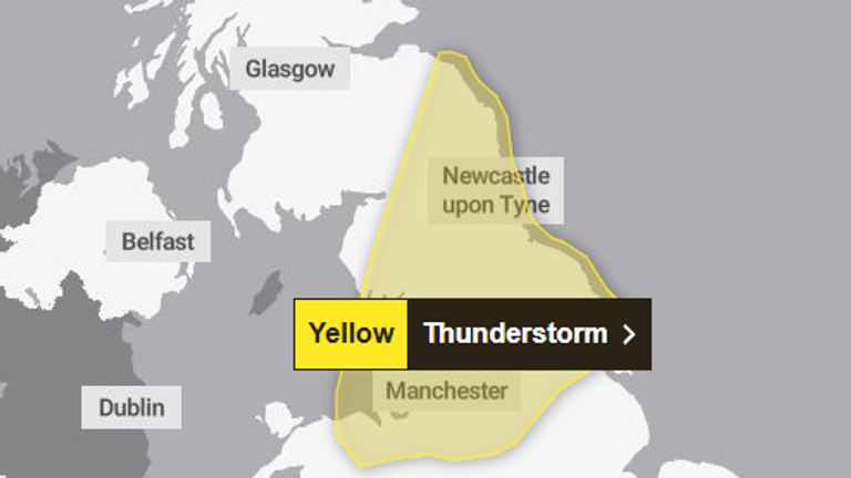 Varování po počasí pro bouřky. Pic: Met Office