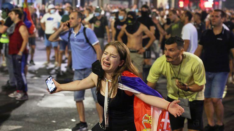 Protest proti vládě v Bělehradě. Pic: Ap