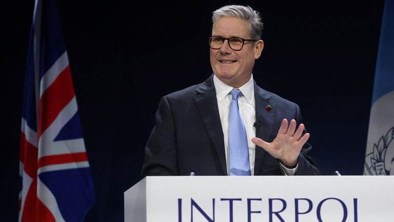 Sir Keir Starmer hovořil v loňském roce na Valném shromáždění Interpolu. Pic: Pa