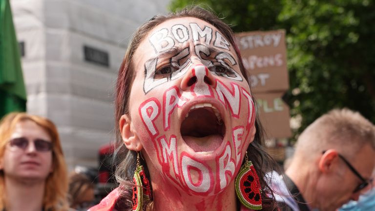 Protestující před vrchním soudem. Pic: Pa