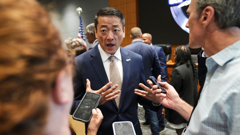 Gene Wu, předsedkyně Texas Demokratické strany, mluví ve Warrenville ve státě Illinois. Pic: Ap