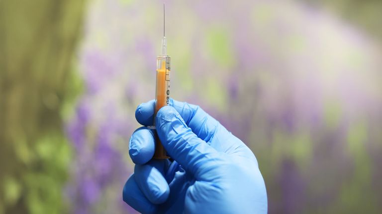 Výchozí nastavení ... Přidat do koronaviru Lightbox - Po 4. lednu 2021 Vakcína proti Oxford/AstraZeneca -19 v stříkačce před podáním a