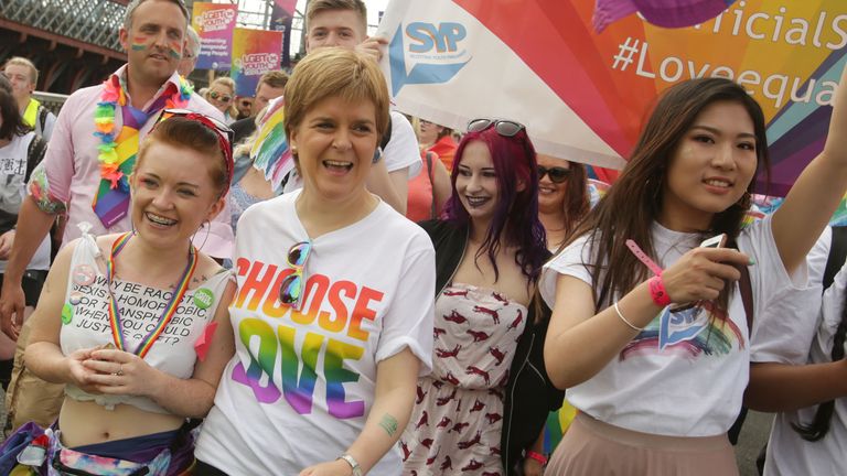 Nicola Sturgeon v Pride Glasgow v květnu. Pic: Pa