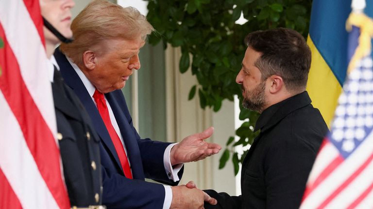 Pan Trump a pan Zelenskyy potřásli rukama v Bílém domě. Pic: Reuters/Kevin Lamarque