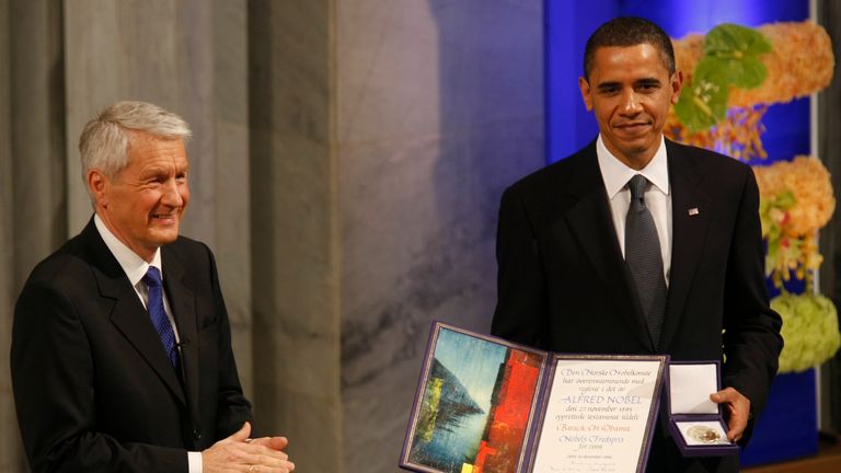 Barack Obama získal v roce 2009 cenu Nobelovy ceny míru v Oslu. Obrázek: Reuters