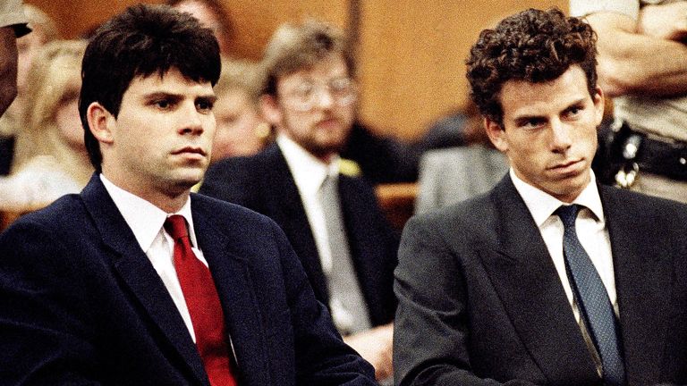 Lyle and Erik Menendez before entering their pleas in 1990