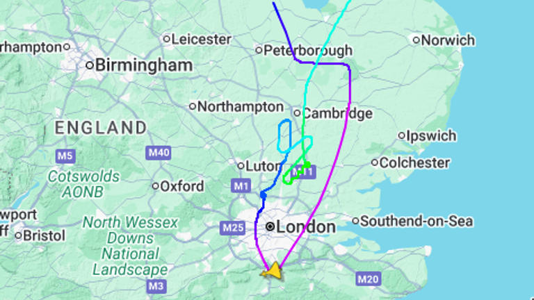 Cesta RAF Jet létající rychleji než rychlost zvuku. PIC: flightradar24.com