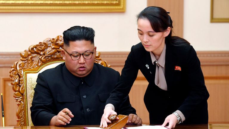 Se svým bratrem Kim Jong Un v Pchjongjangu v září 2018. Obrázek: AP