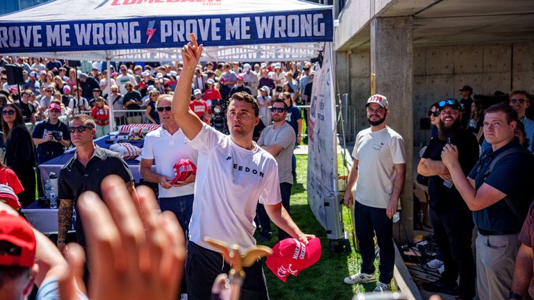 Charlie Kirk na univerzitní akci, než byl smrtelně zastřelen. Pic: Reuters/Trent Nelson/The Salt Lake Tribune