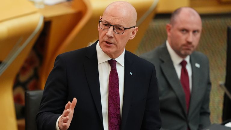 Pan Swinney během FMQ ve čtvrtek. Pic: Pa