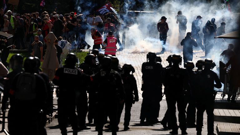 Protest v Nantes. Pic: Reuters