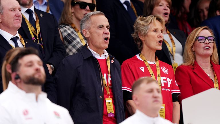 Kanadský premiér Mark Carney byl spatřen na tribunách. Pic: Pa