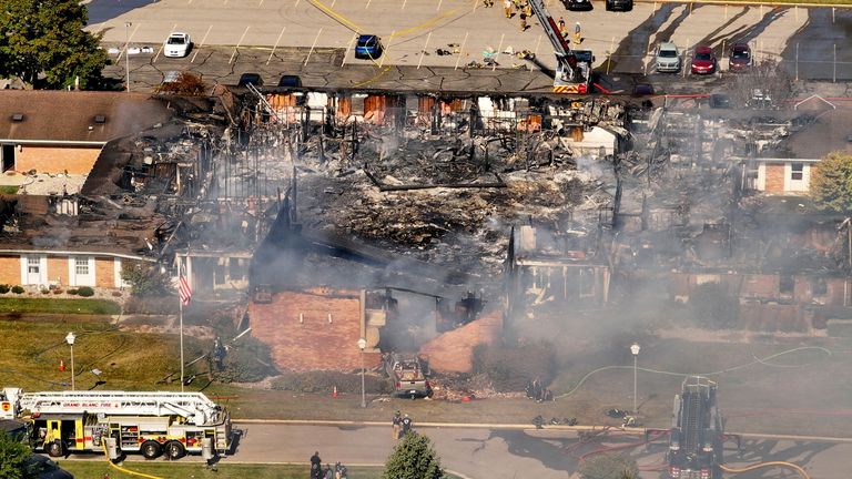 Církev Ježíše Krista Svatých posledních dnů v Grand Blanc v Michiganu byla zapálena. Obrázek: David Guralnick/Detroit News/AP