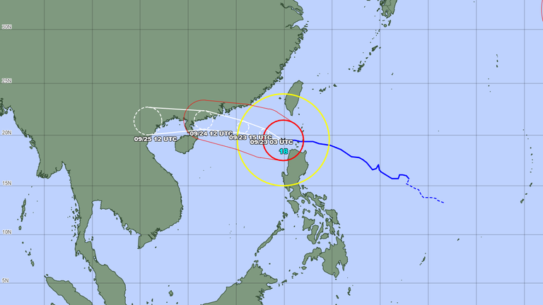 Předpokládaná cesta Super Typhoon Ragasa, japonským tajphoonským centrem. Obrázek: Japonsko meteorologická agentura