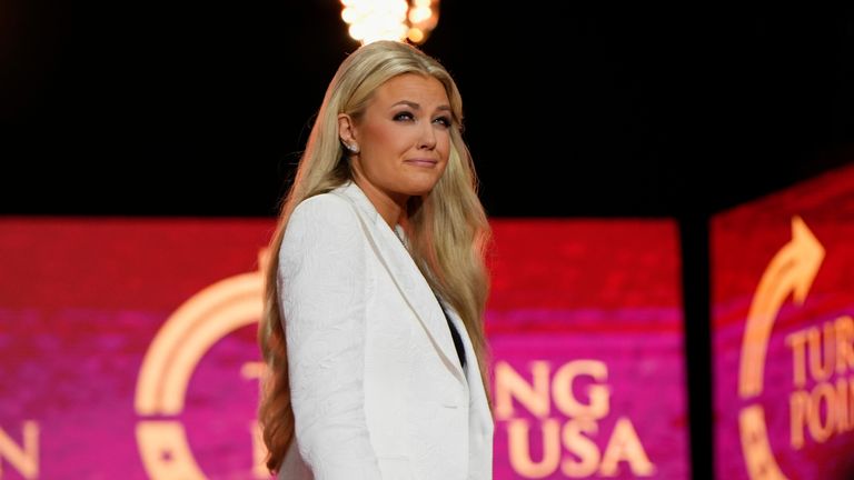 Erika Kirk na pamětní službě svého manžela 21. září. Pic: Ap
