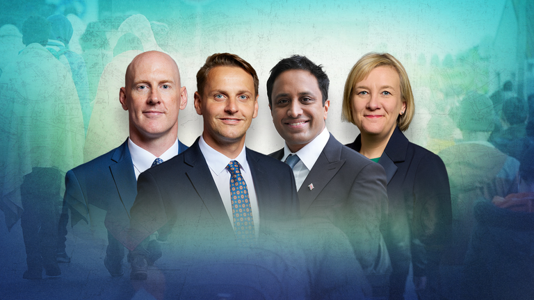 (LR) Kieran Mullan, Mike Tapp, Zia Yusuf a Lisa Smart se zúčastní imigrační debaty pořádané Trevor Phillips 