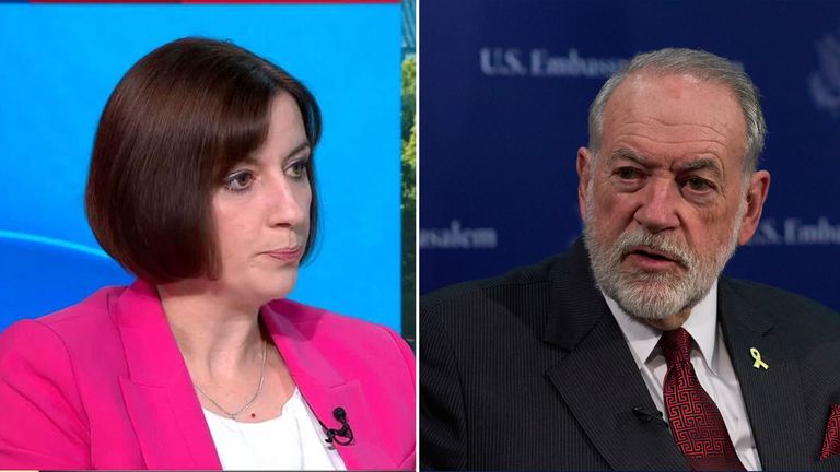 Bridget Phillipson a Mike Huckabee. Fotky: Sky/ap