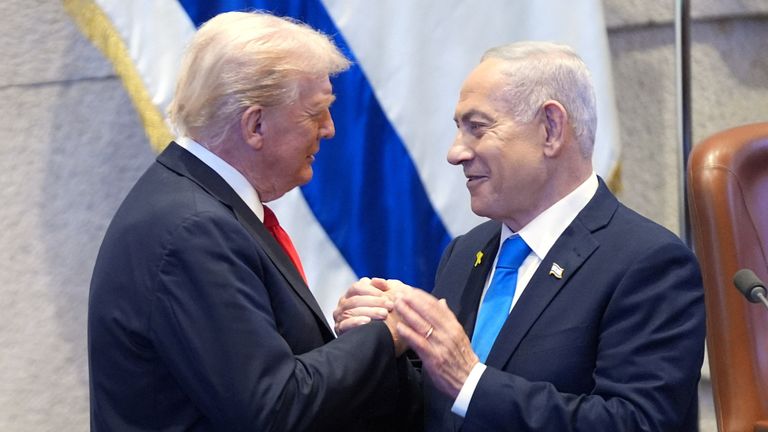 Pan Trump a pan Netanyahu v Knessetu. Pic: Reuters