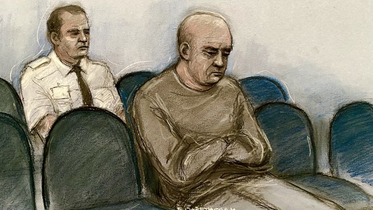 Kreslení Court Artist Elizabeth Cook z Petera Windsora se objevuje na Birmingham Crown Court